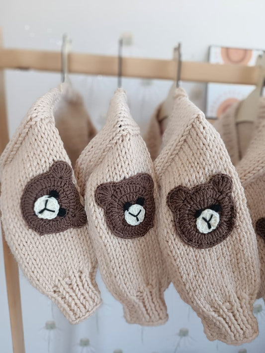 Handknitted beige teddy bear cardigan