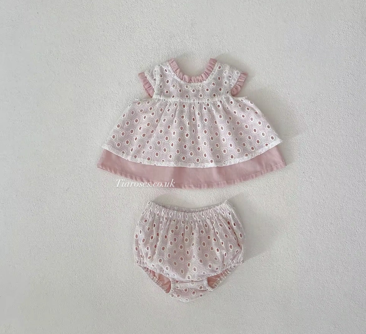 Two piece summer bow broderie cotton set pre order