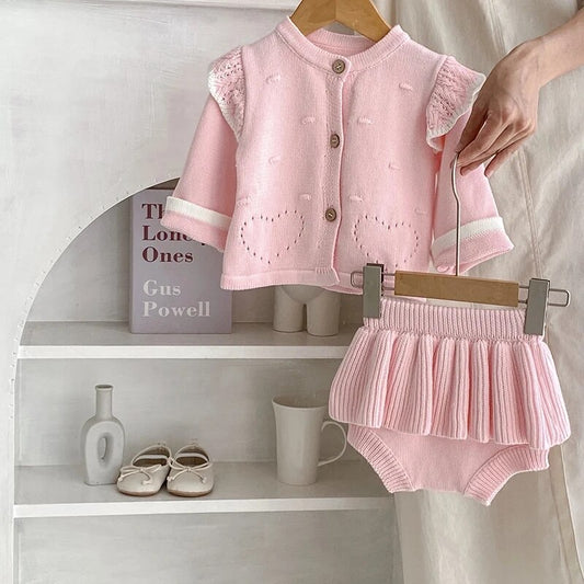 Two piece knit cardigan and bloomers (pre order)