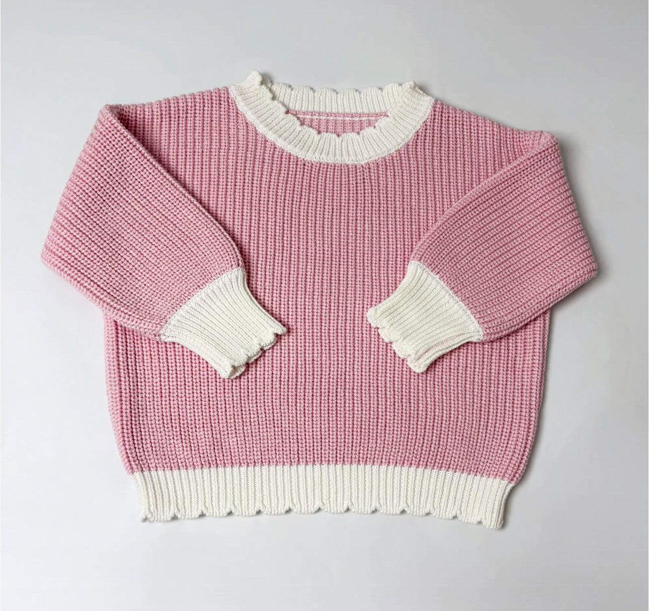 Pink and white trim top and wide leg trouser set