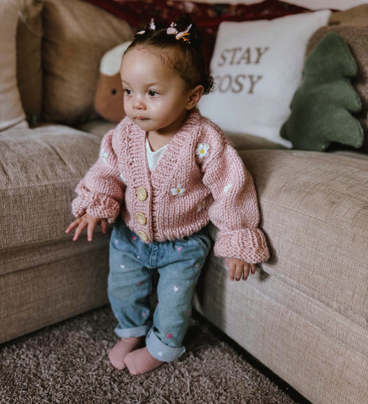 Hand knitted chunky cardigan daisy style