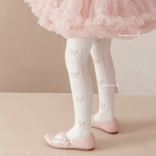 Pre order bow pink thick cotton tights