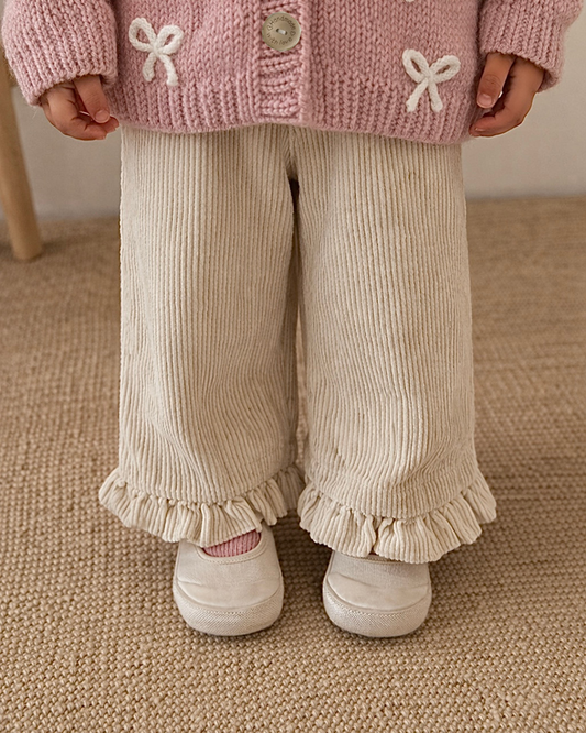 Corduroy frill trim trousers